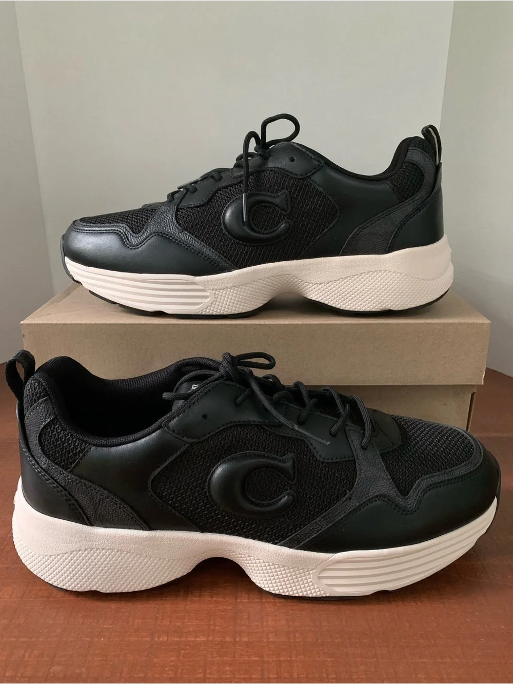 Coach Strider Black Leather Men's Low Top Sneakers (CY250) New with box Size 12